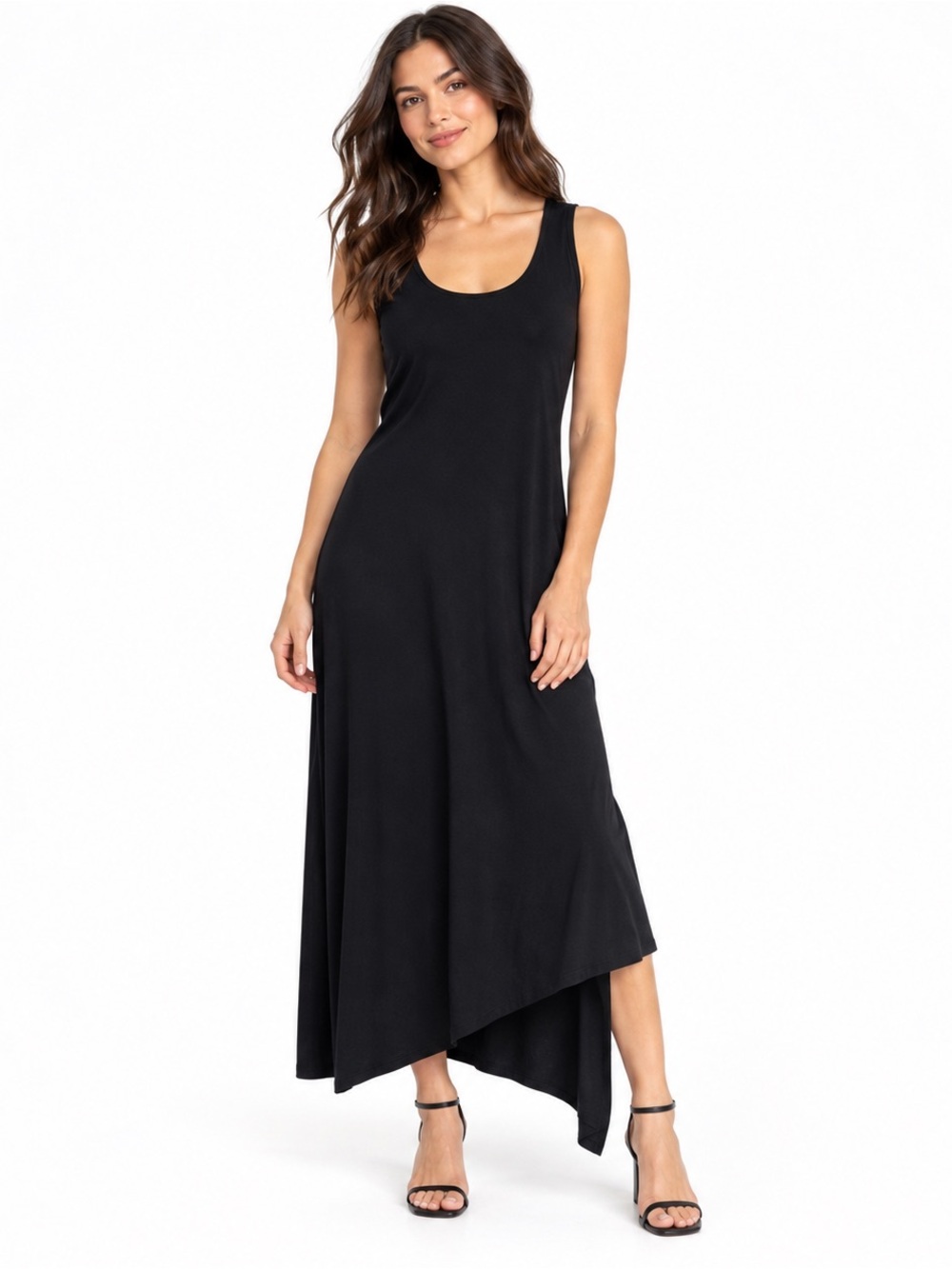 Mododoc Black Asymmetrical Layered Maxi Dress M Lagenlook Minimalist USA